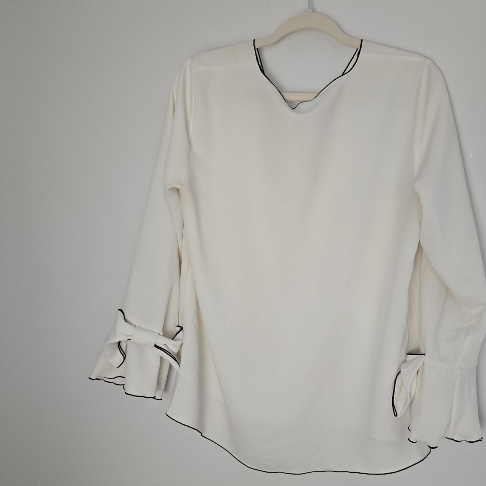 Alfani Cream Boxy Tie Front Blouse